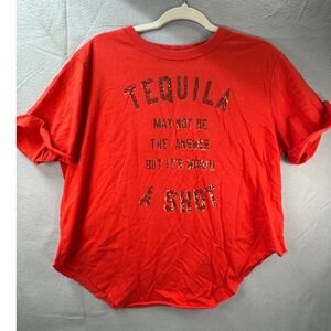 Western Shirt Idyllwind Miranda Lambert Tequila Graphic Tee Womens M Red Raw Hem